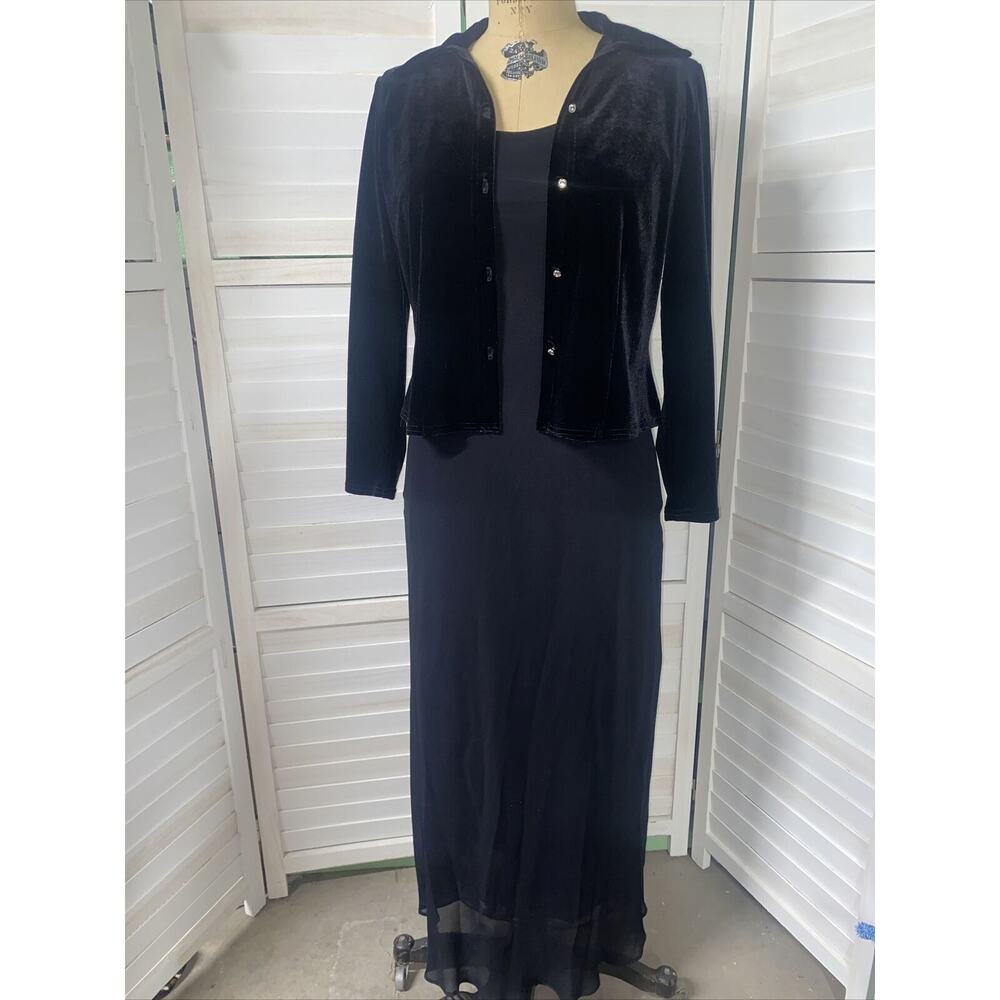 Vintage Benjamin A. Los Angeles Sexy Black Sheath Maxi Dress Velvet Top Sz 4P